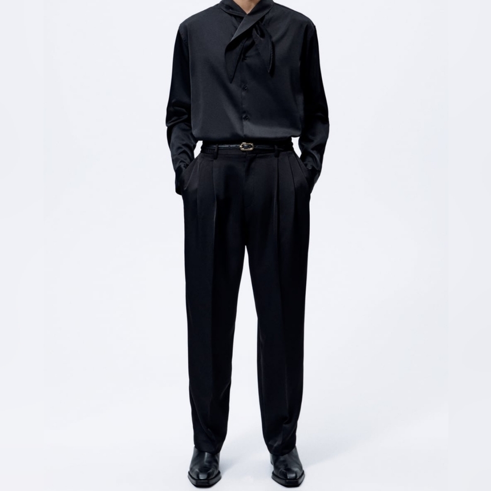 Men's Satin Effect Pleated Pants